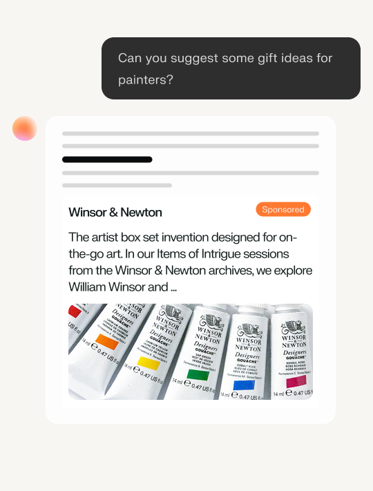 Chatbot ad conversation preview with sponsored content